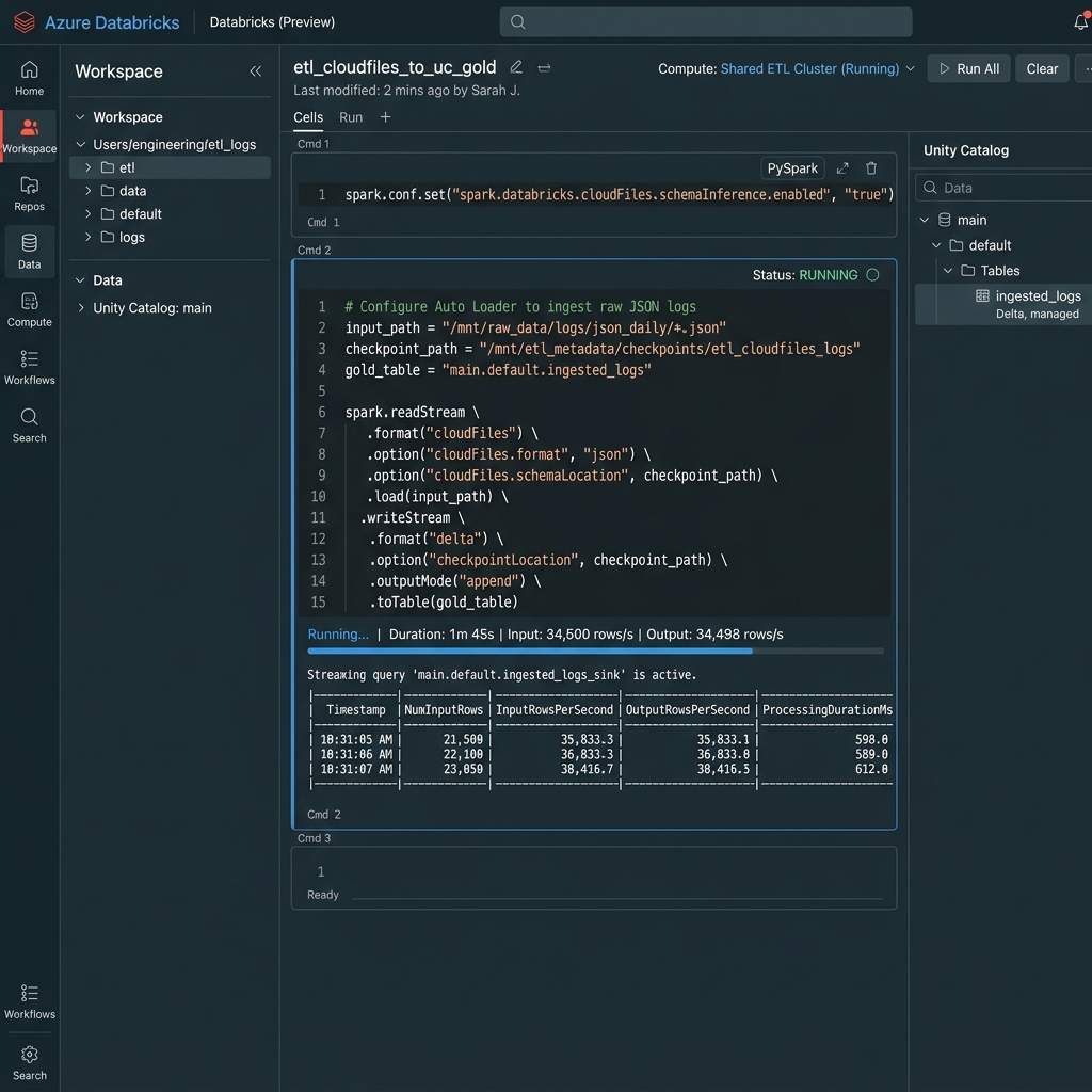 Azure Databricks Workspace — PySpark Auto Loader Execution Interface