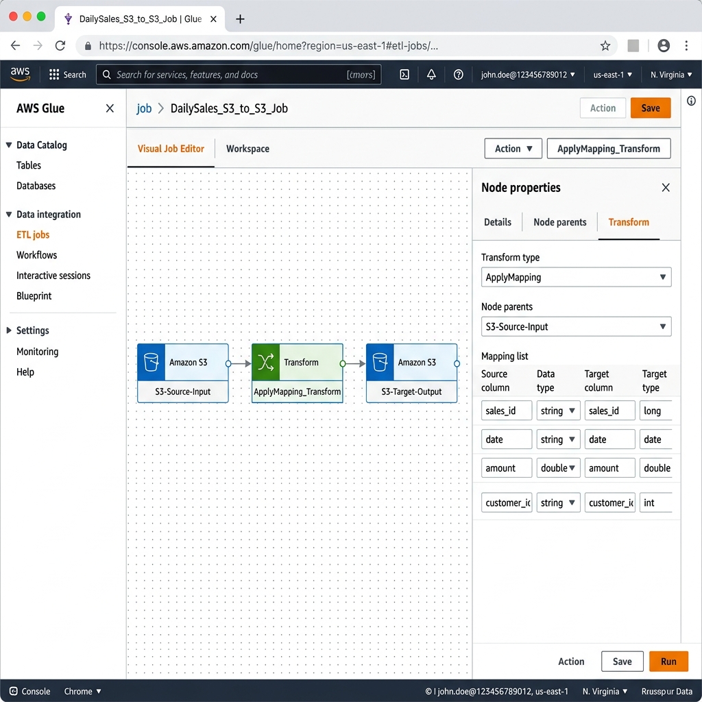 AWS Glue Studio Visual Editor Interface